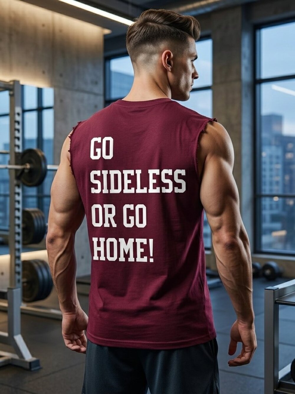 "Go Sideless Or Go Home!" Sleeveless Tee Unisex Small Burgundy Heavy 100% Cotton